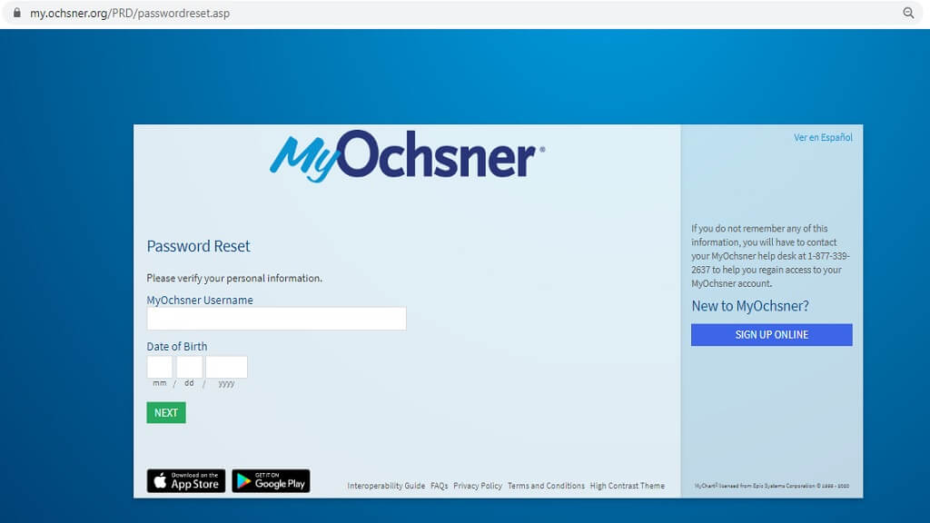 myochsner recover username