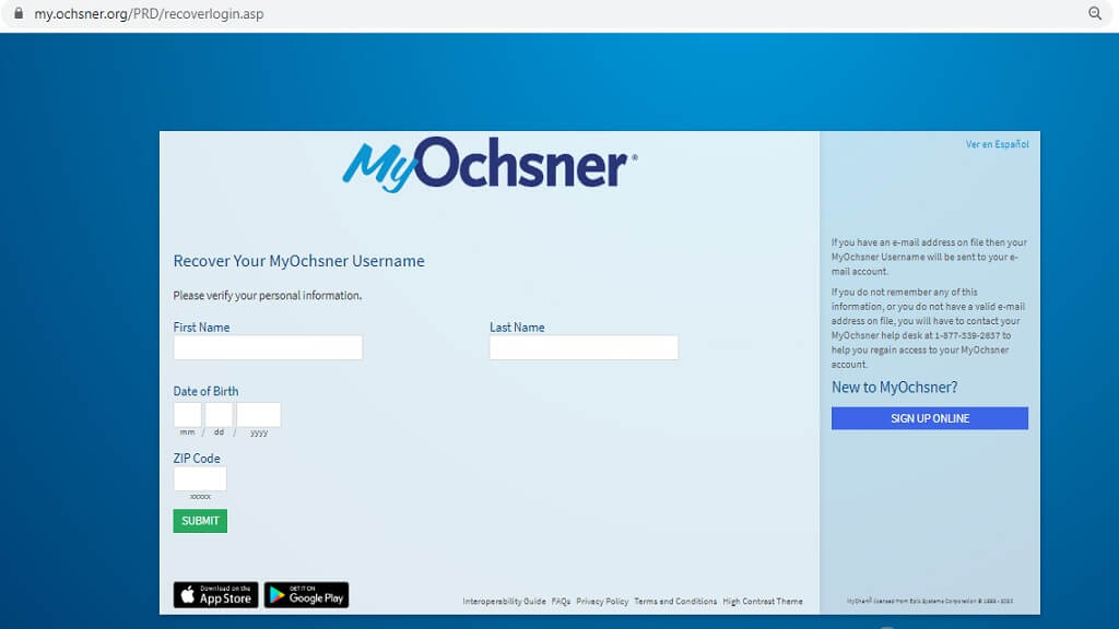 MyOchsner recover username