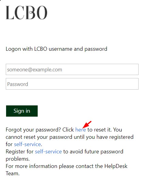 LCBO Employee Login Password Reset